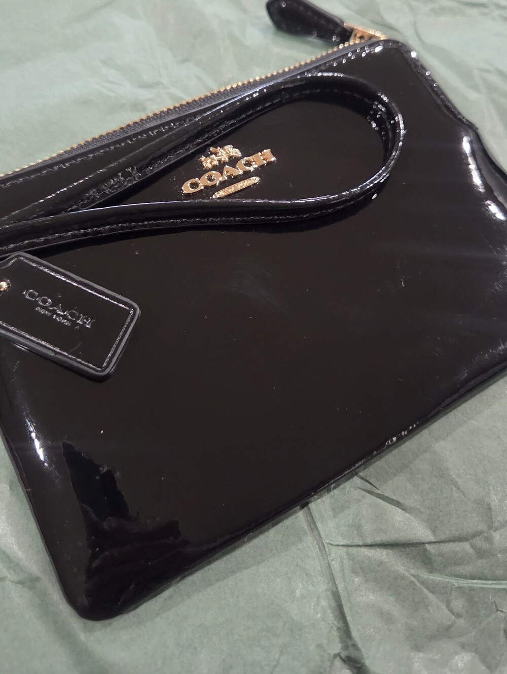 Coach Black Patent Leather Wristlet with Gold Logo - Picture 3 of 9